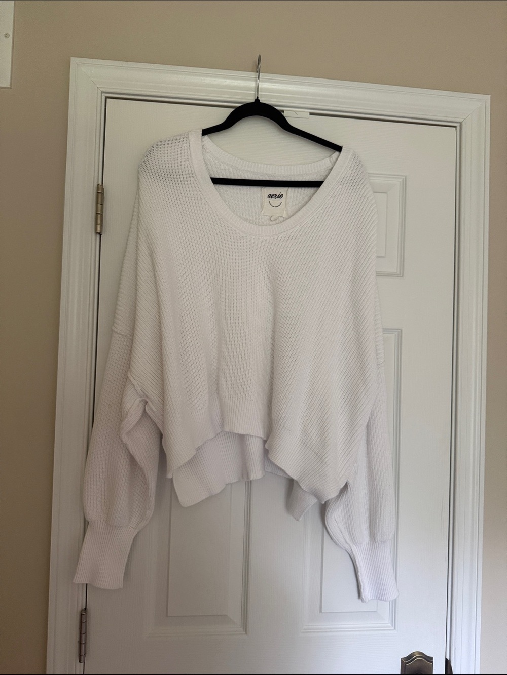 Aerie Cropped Waffle-Knit Scoop Sweater